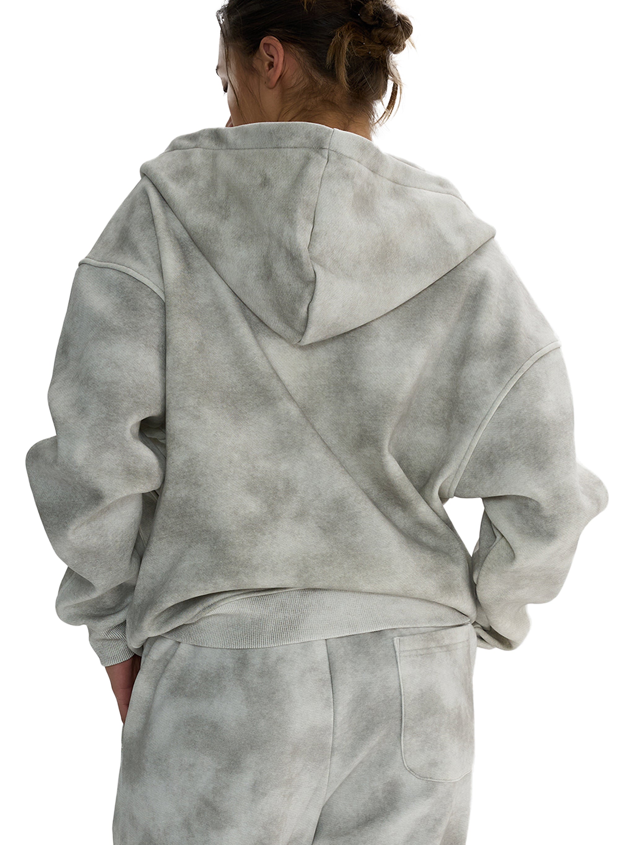 Dirty Washed Boxy Zip-up Fleece Hoodie