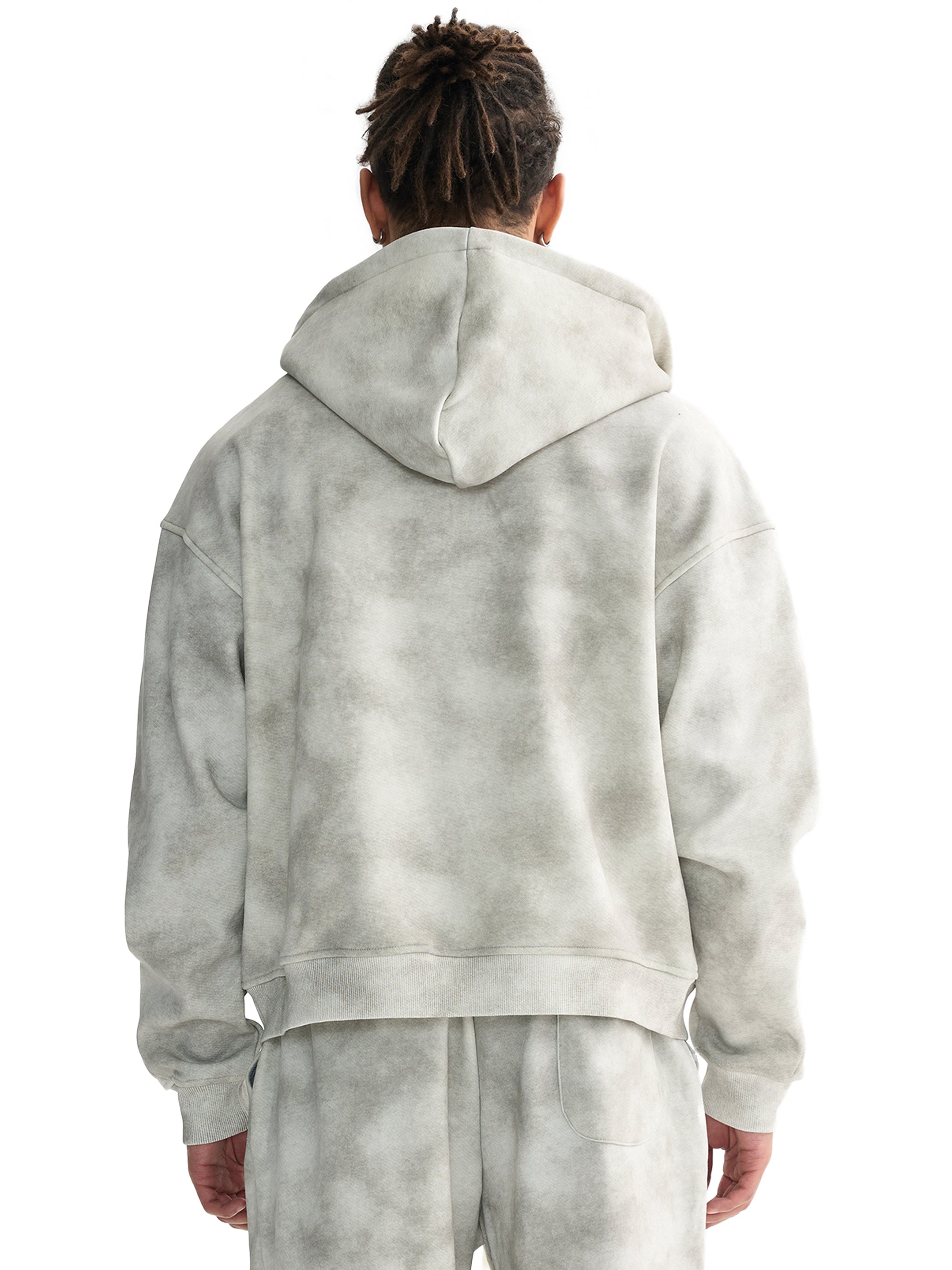 Dirty Washed Boxy Zip-up Fleece Hoodie