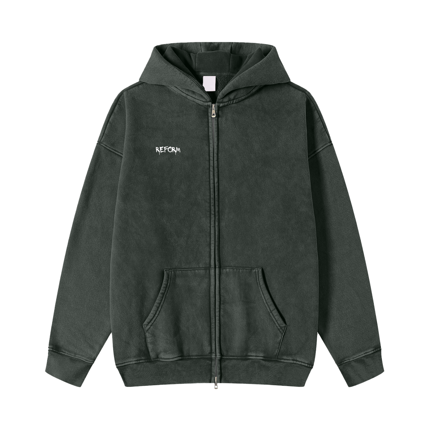 Snow Washed Zip-Through Fleece Hoodie