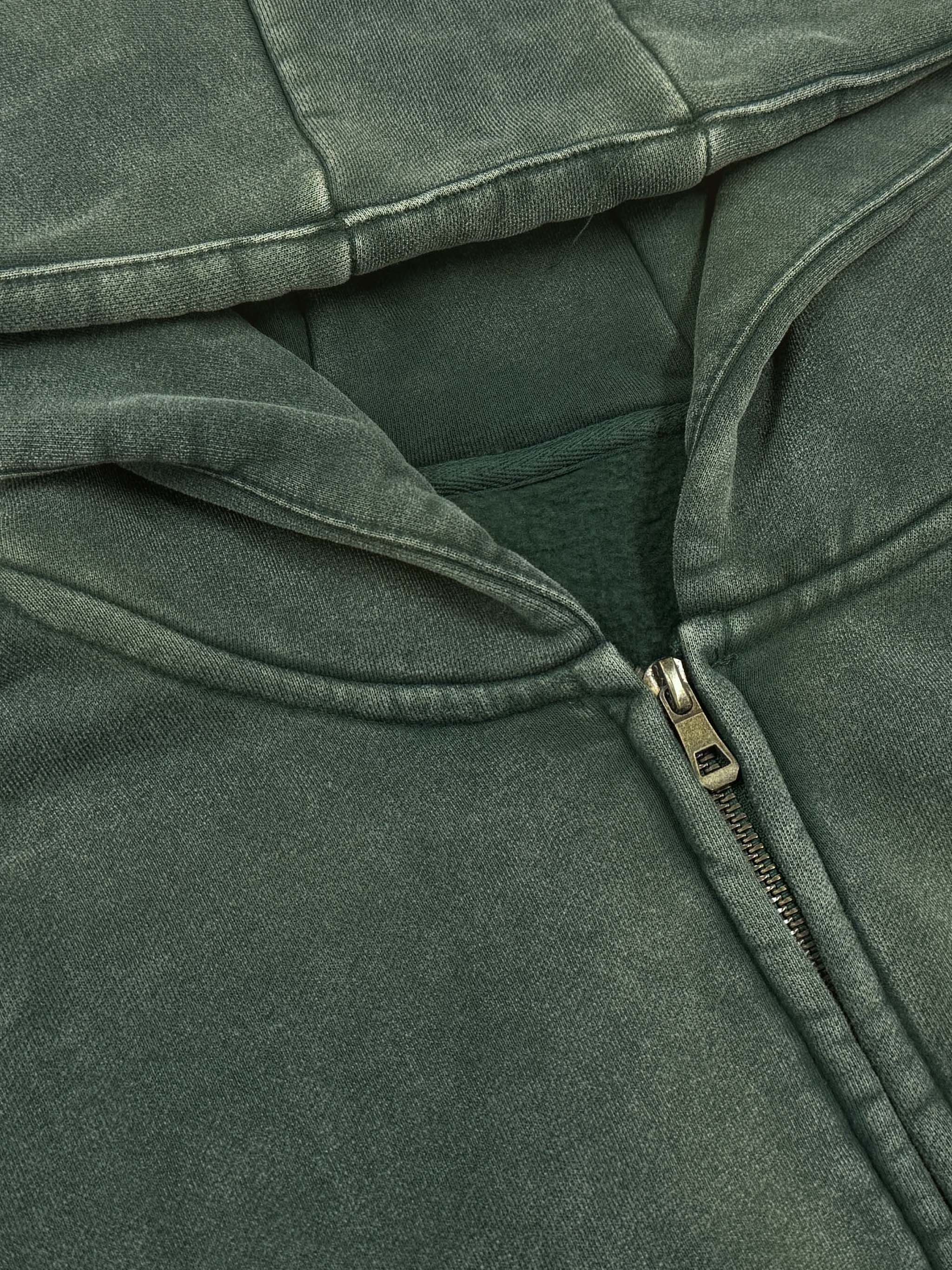Snow Washed Zip-Through Fleece Hoodie