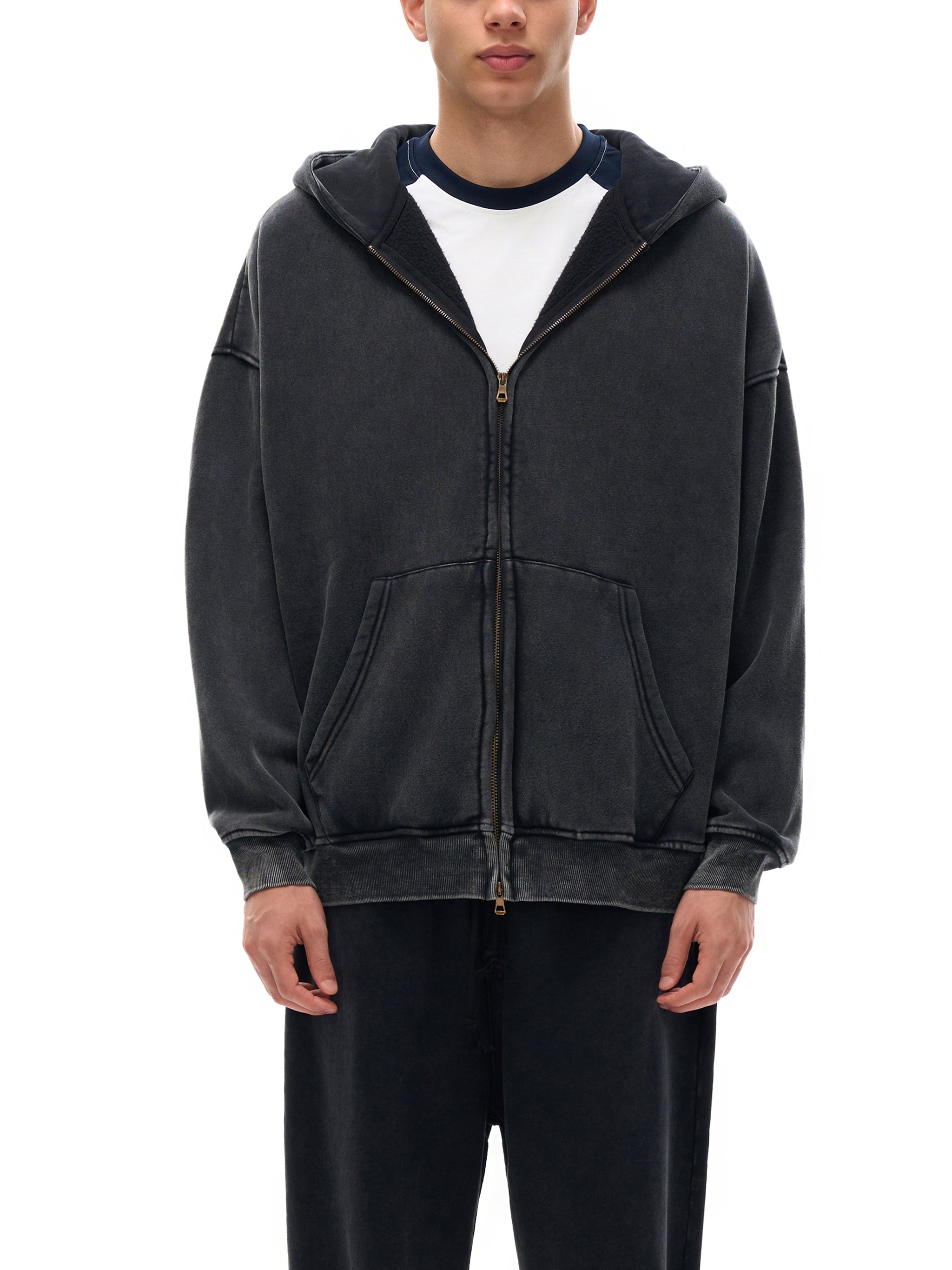 Snow Washed Zip-Through Fleece Hoodie