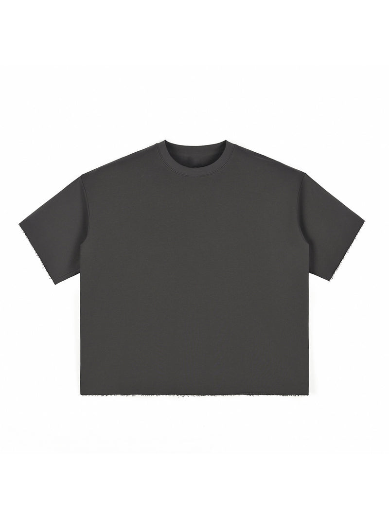 Boxy Half-Sleeve Raw-Edge T-Shirt