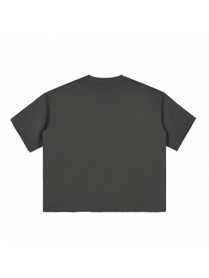 Boxy Half-Sleeve Raw-Edge T-Shirt