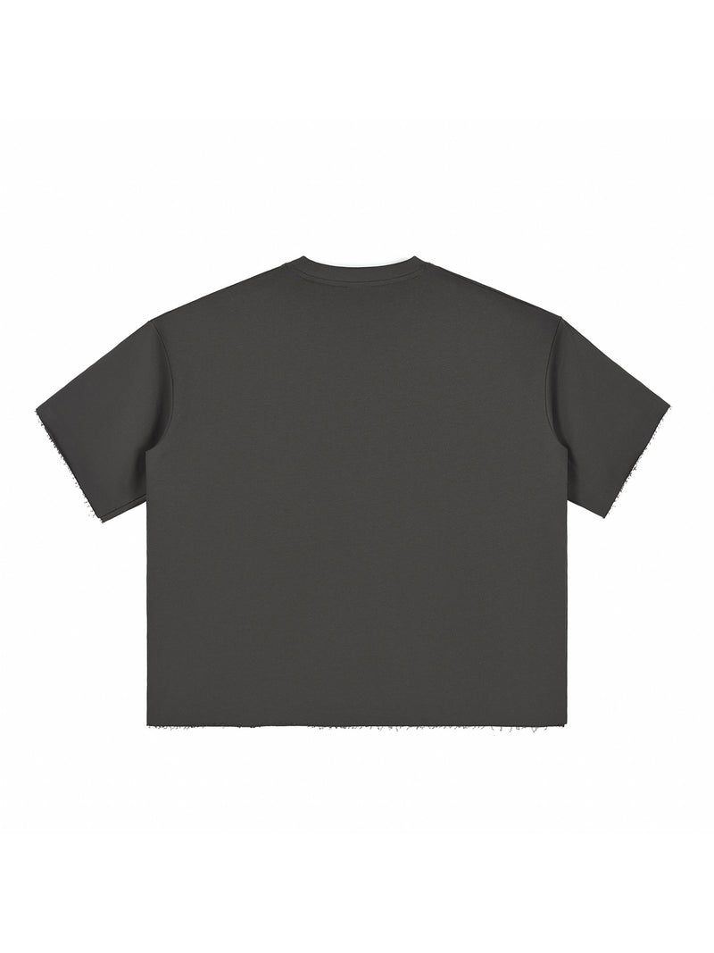 Boxy Half-Sleeve Raw-Edge T-Shirt