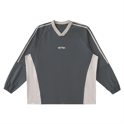 Color-Block V-Neck Long-Sleeve T-Shirt