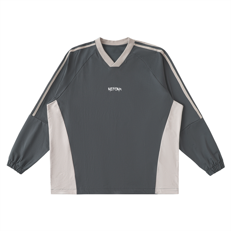 Color-Block V-Neck Long-Sleeve T-Shirt