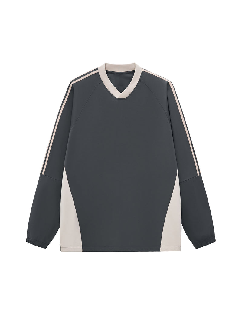 Color-Block V-Neck Long-Sleeve T-Shirt