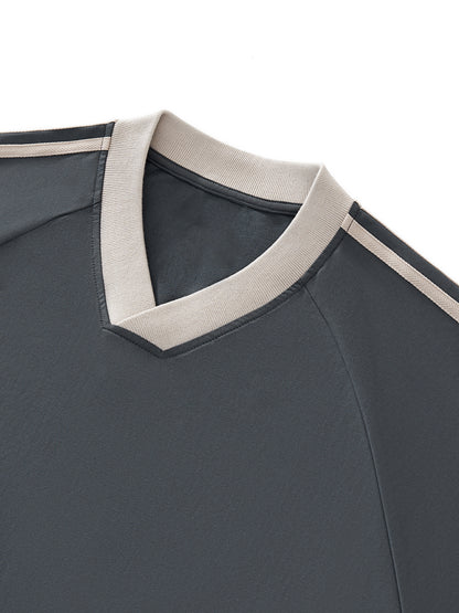 Color-Block V-Neck Long-Sleeve T-Shirt