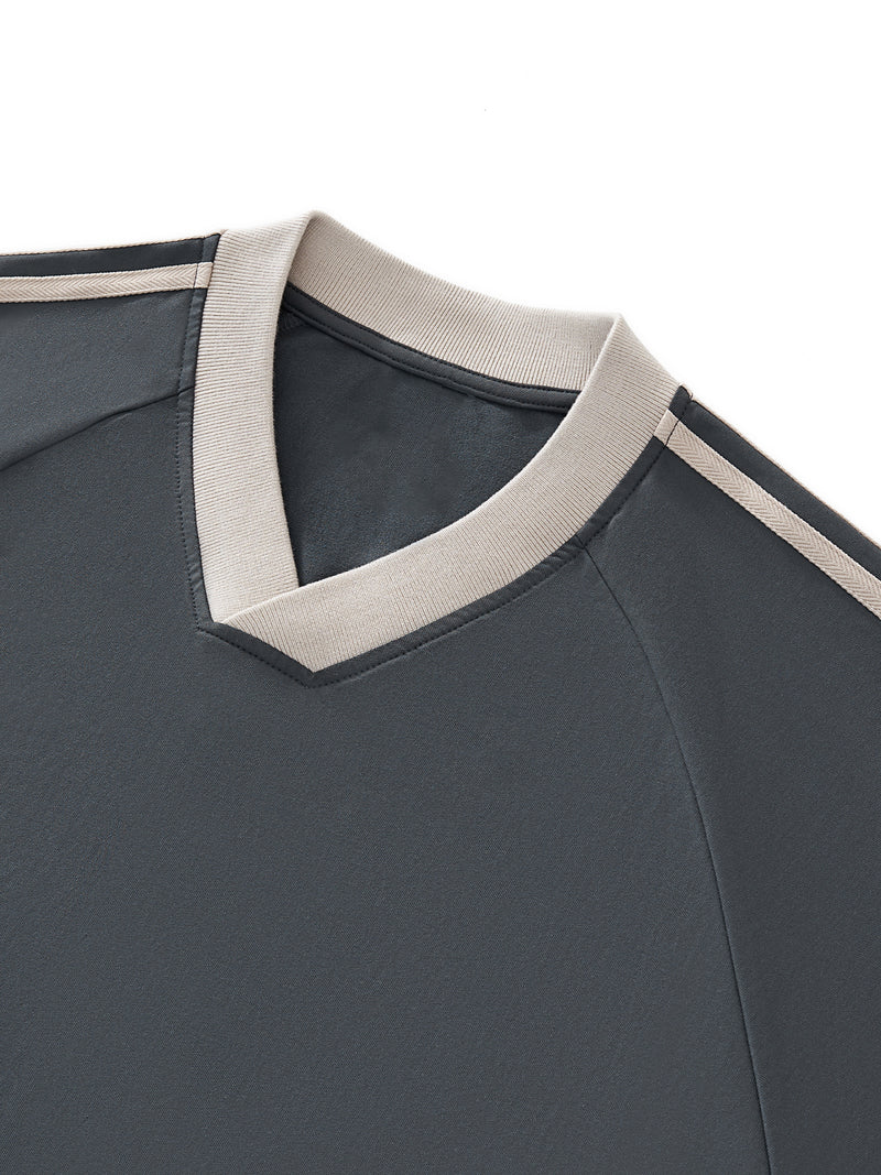 Color-Block V-Neck Long-Sleeve T-Shirt