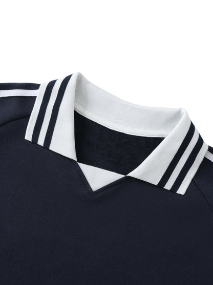 Contrast Striped Lapel Collar Sweatshirt