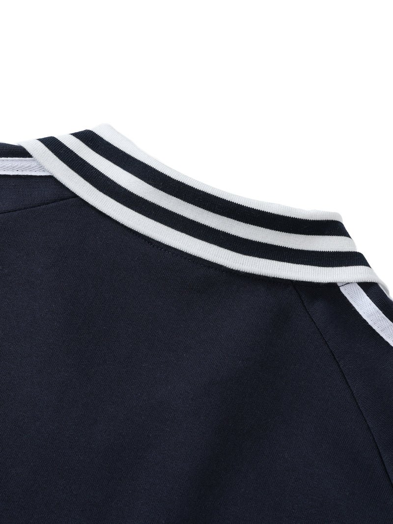 Contrast Striped Lapel Collar Sweatshirt