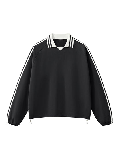 Contrast Striped Lapel Collar Sweatshirt