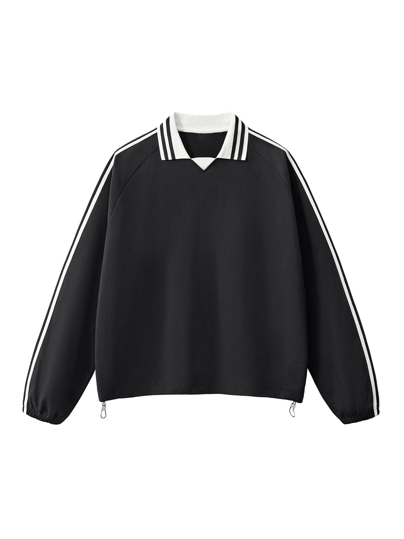 Contrast Striped Lapel Collar Sweatshirt