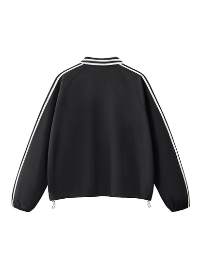 Contrast Striped Lapel Collar Sweatshirt