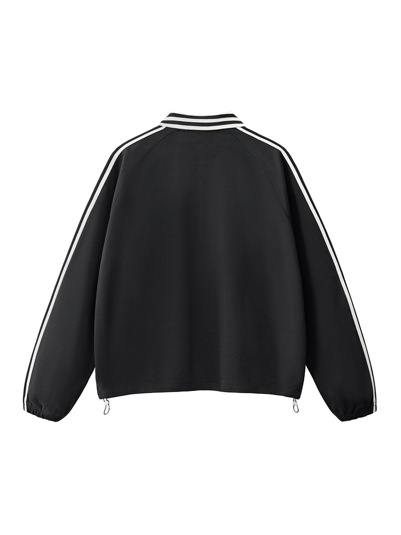 Contrast Striped Lapel Collar Sweatshirt