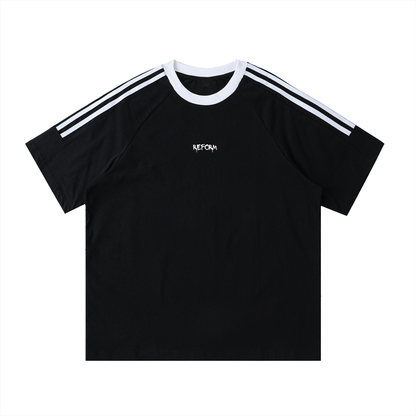 Contrast Tape Crewneck Cotton T-Shirt