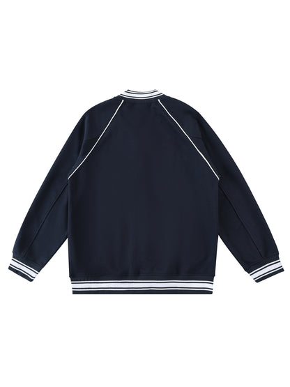 Contrast Trim Raglan Varsity Jacket
