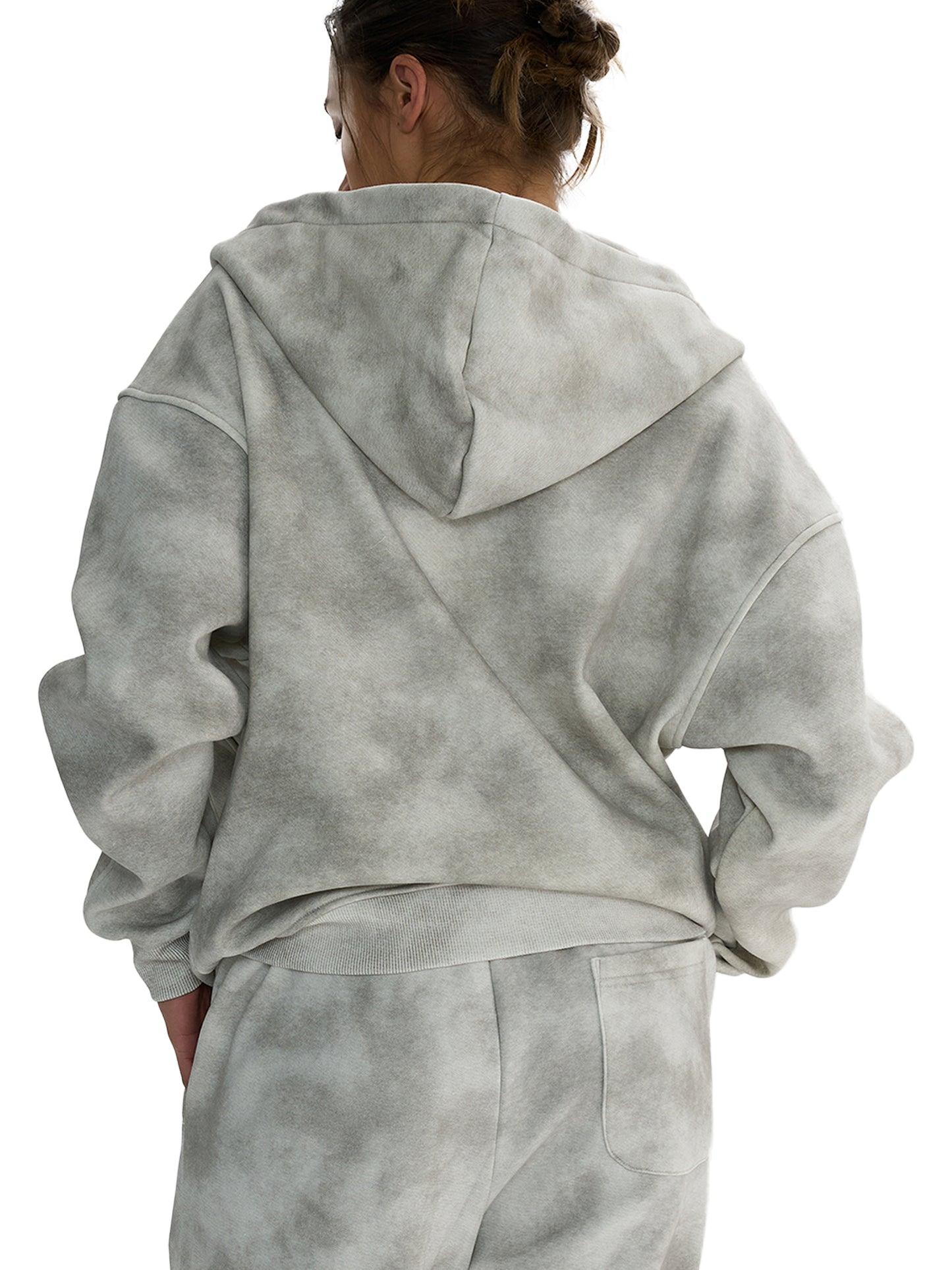 Dirty Washed Boxy Zip-up Fleece Hoodie