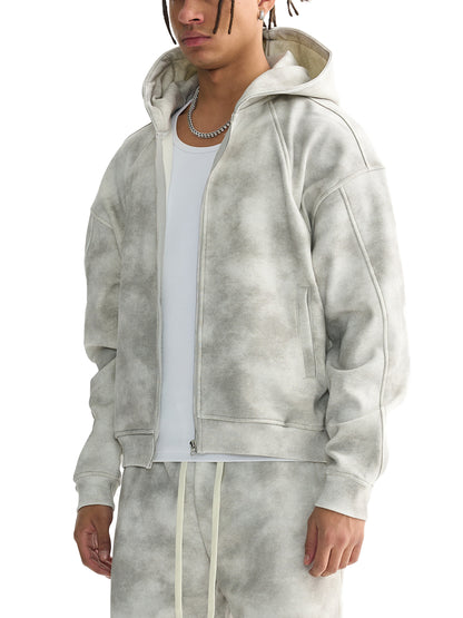 Dirty Washed Boxy Zip-up Fleece Hoodie