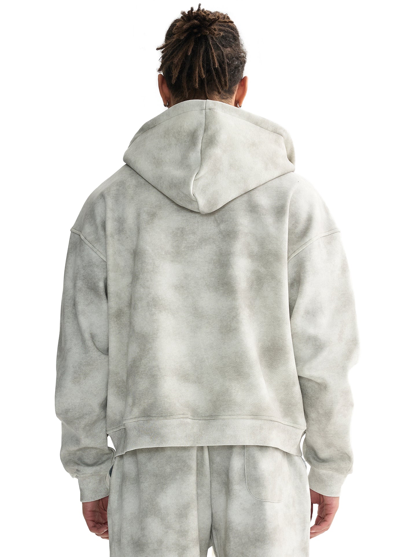 Dirty Washed Boxy Zip-up Fleece Hoodie
