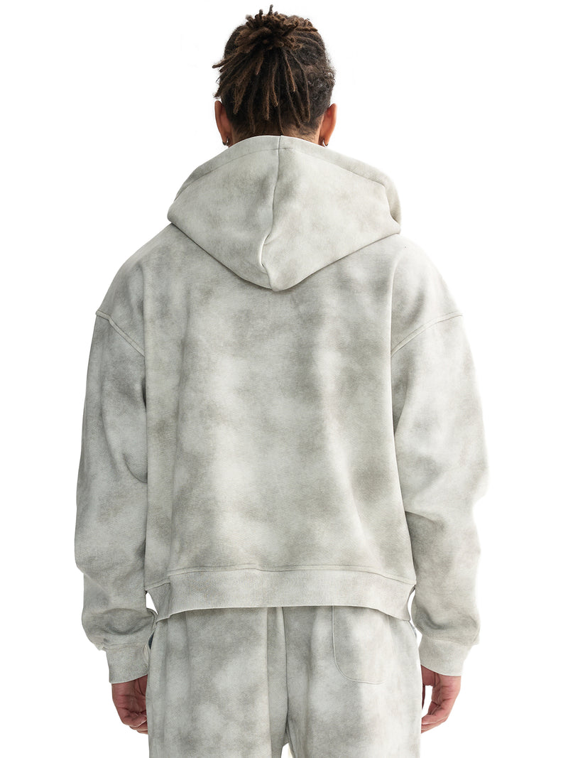 Dirty Washed Boxy Zip-up Fleece Hoodie