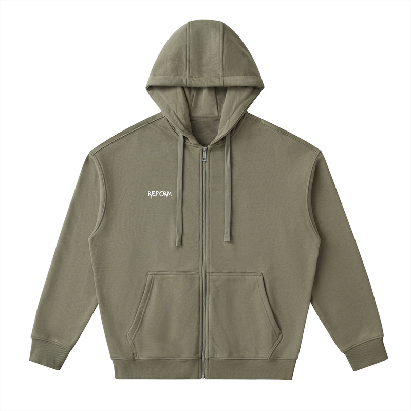 Drop-Shoulder Zip Up Hoodie