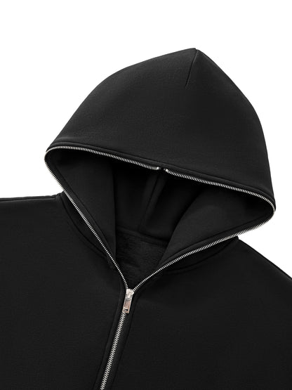 Fleeced Full-Zip Boxy Hoodie
