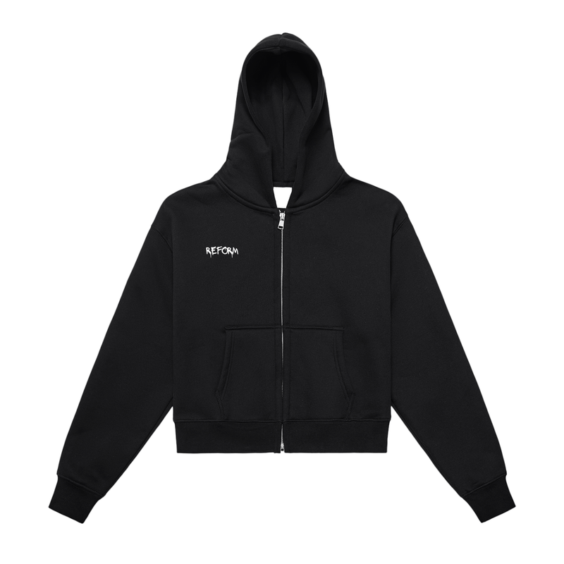 Fleeced Zip-Up Cropped Hoodie
