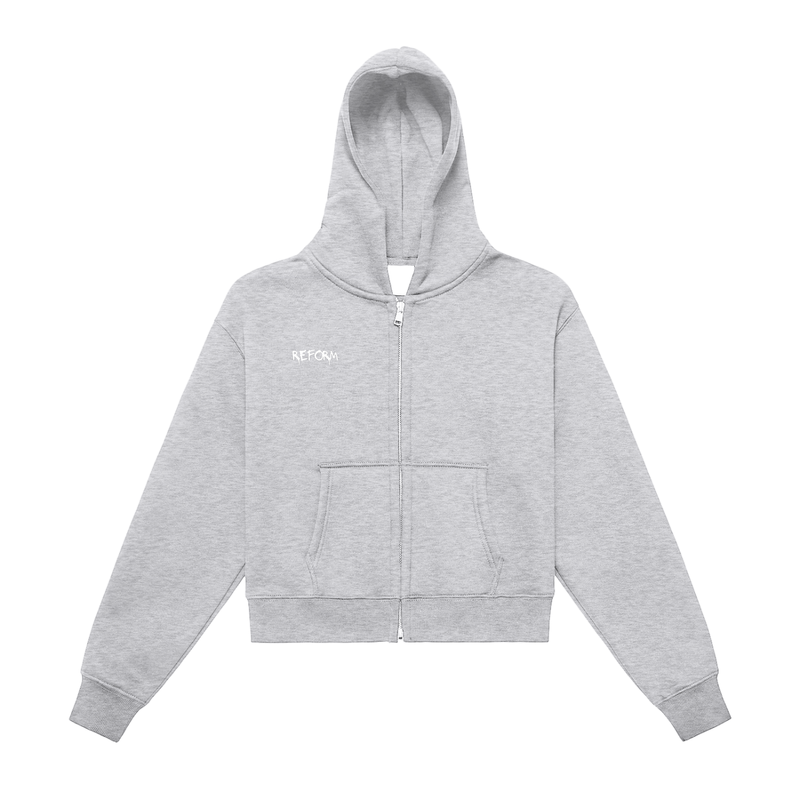 Fleeced Zip-Up Cropped Hoodie