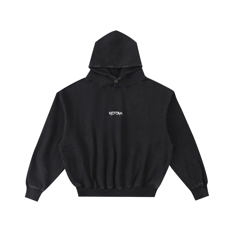 Frayed Enzyme Washed Fleece Hoodie