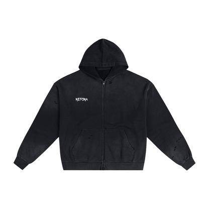 Hand-Frayed Sunfade Zip Hoodie