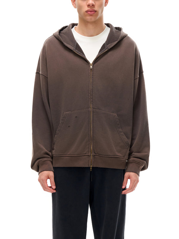 Hand-Frayed Sunfade Zip Hoodie