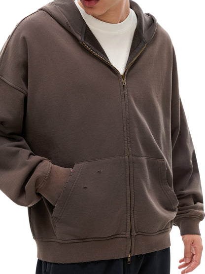 Hand-Frayed Sunfade Zip Hoodie