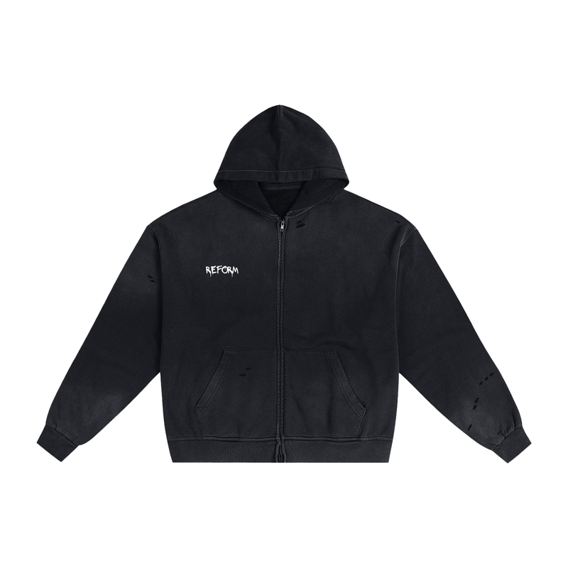 Hand-Frayed Sunfade Zip Hoodie