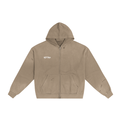 Hand-Frayed Sunfade Zip Hoodie
