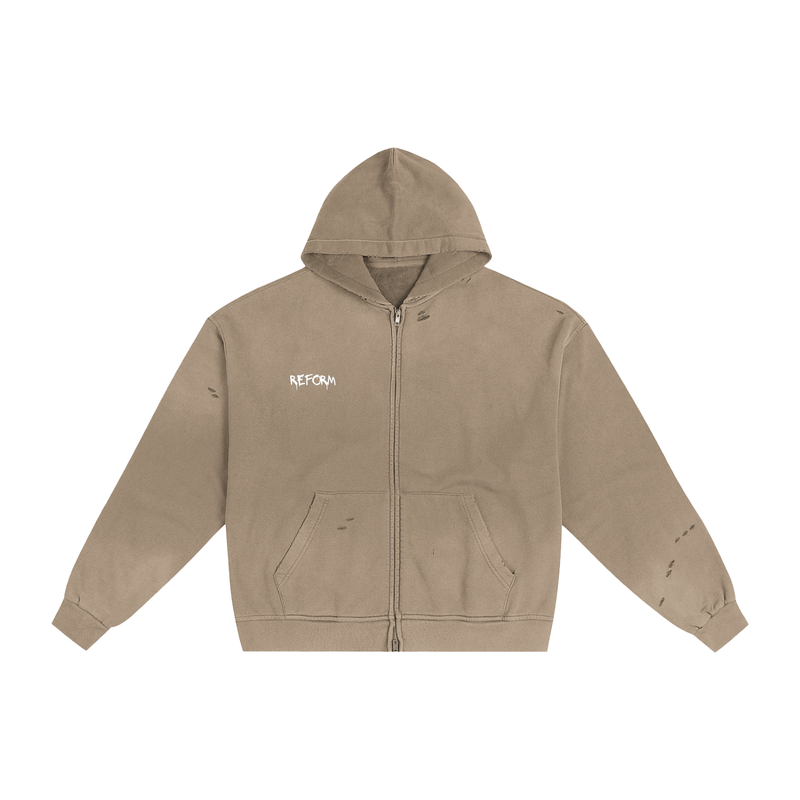 Hand-Frayed Sunfade Zip Hoodie