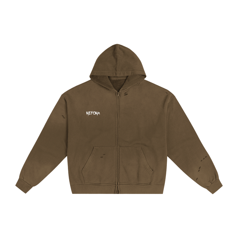 Hand-Frayed Sunfade Zip Hoodie