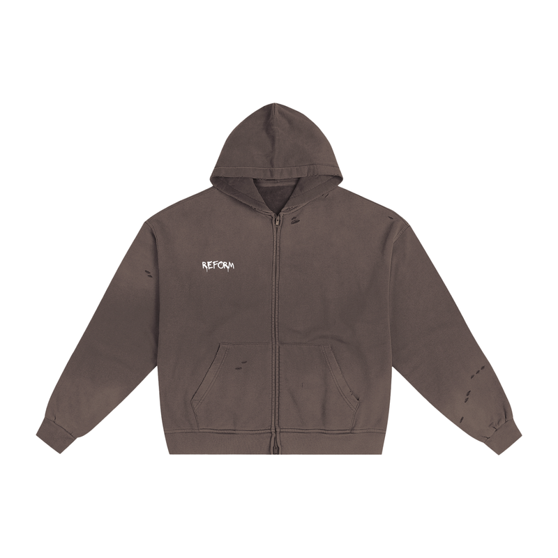 Hand-Frayed Sunfade Zip Hoodie