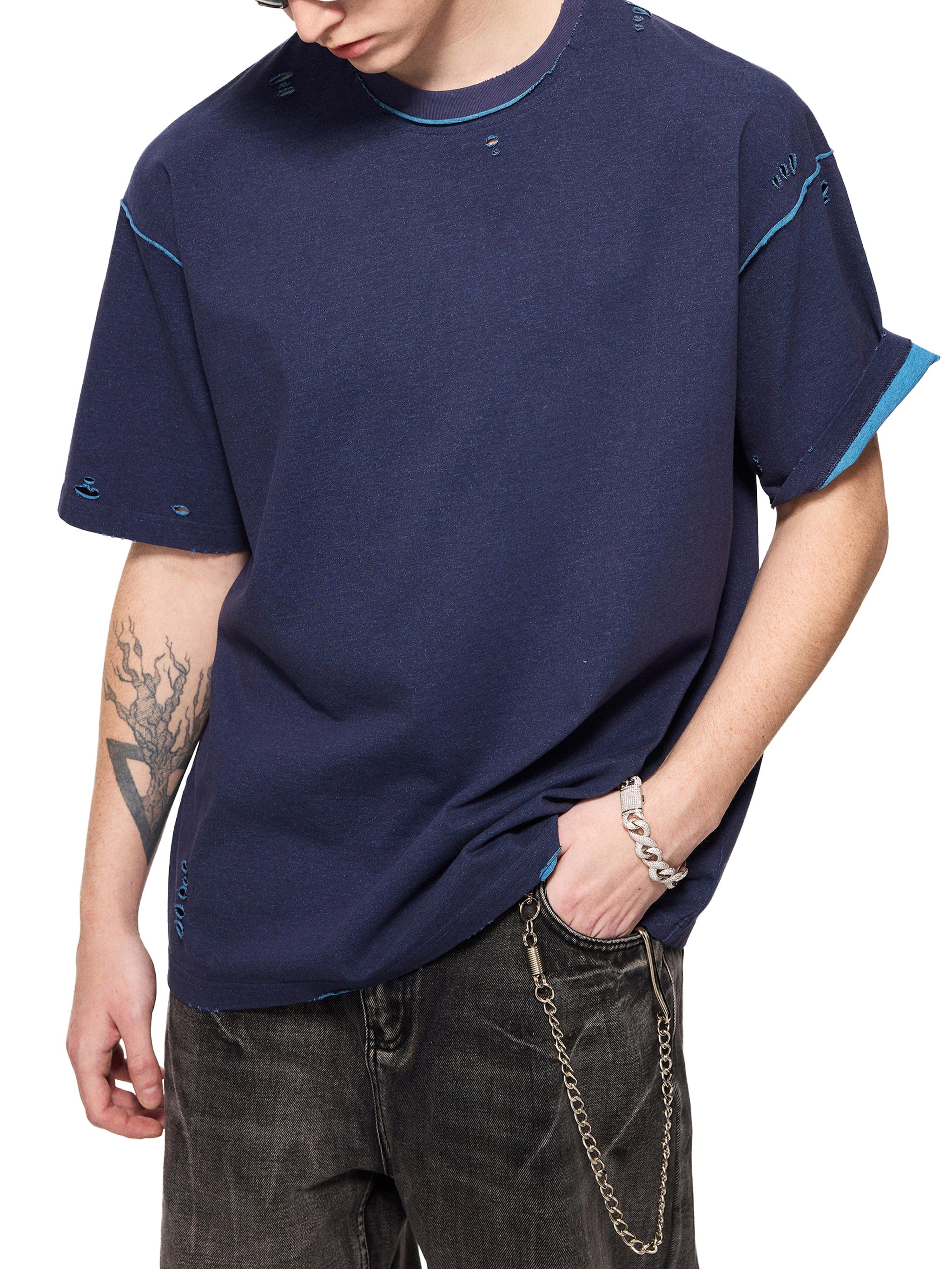 Hand-frayed Reversible T-shirt