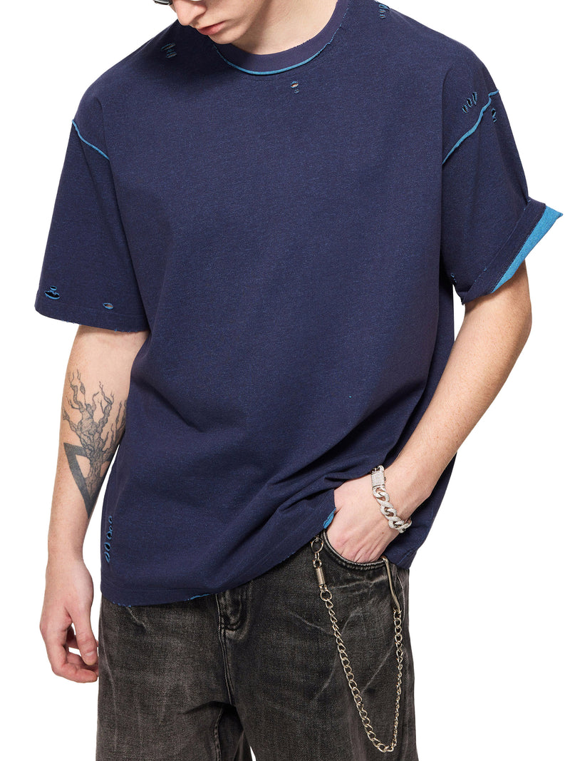 Hand-frayed Reversible T-shirt