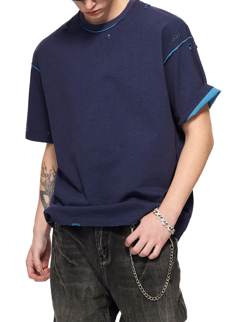 Hand-frayed Reversible T-shirt