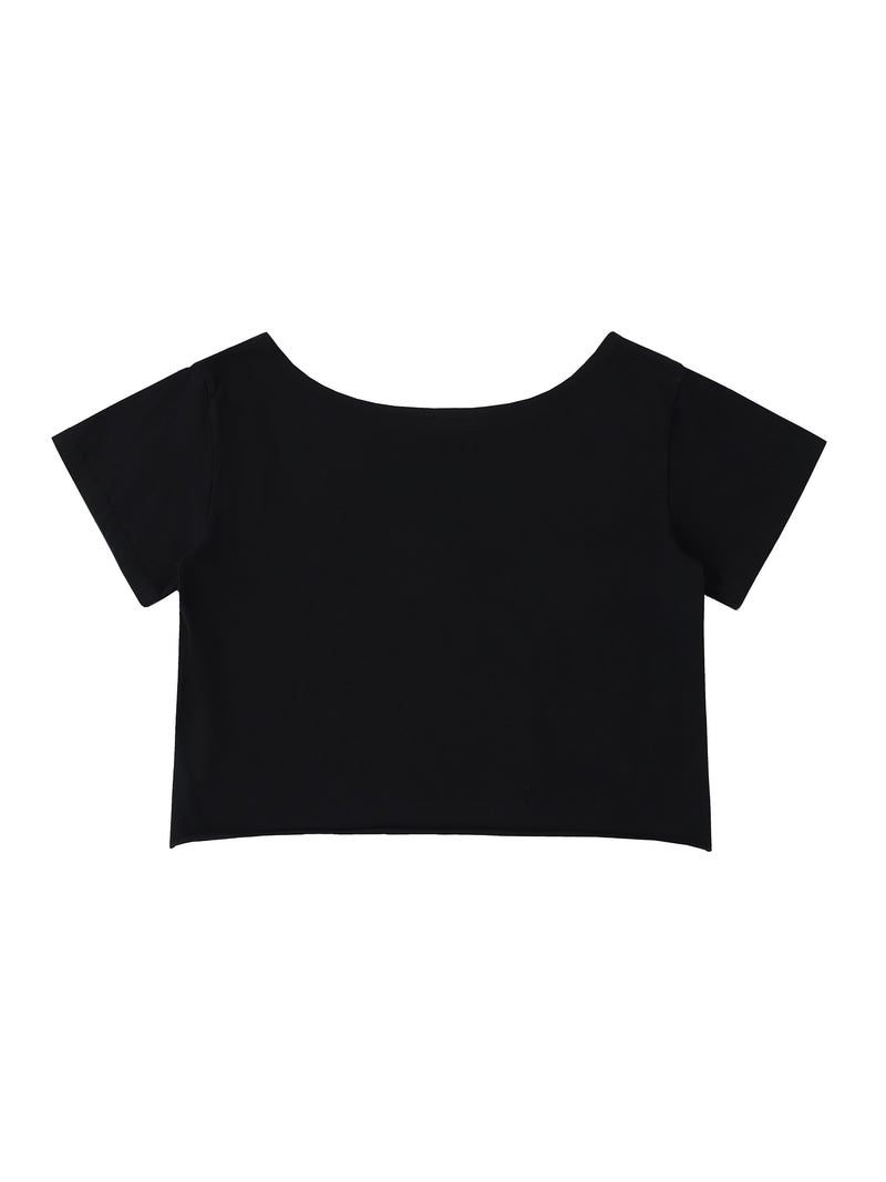 Off-Shoulder Rolled Hem Cotton T-Shirt