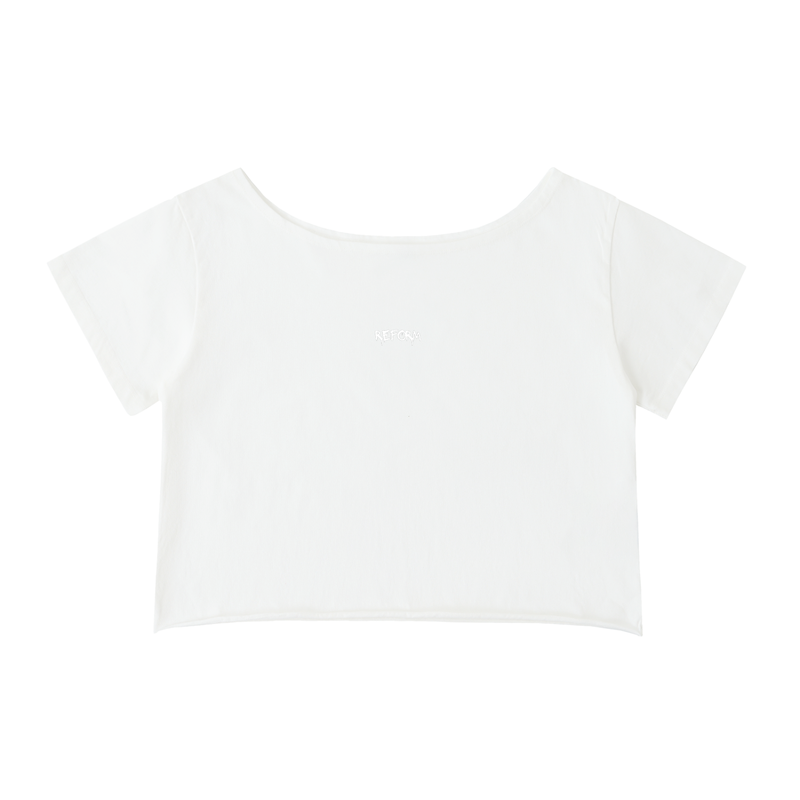 Off-Shoulder Rolled Hem Cotton T-Shirt