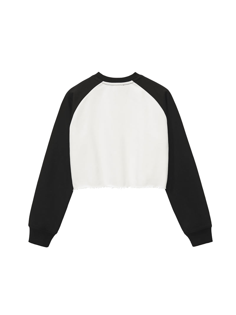 Raw-Hem Color-Block Raglan Crop Sweatshirt