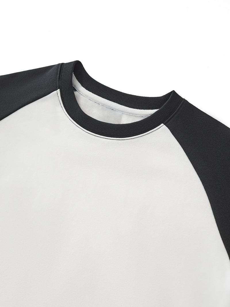 Raw-Hem Color-Block Raglan Crop Sweatshirt