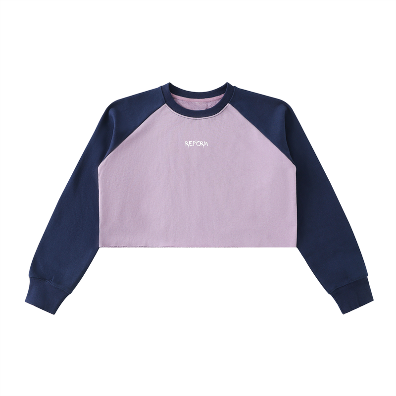 Raw-Hem Color-Block Raglan Crop Sweatshirt