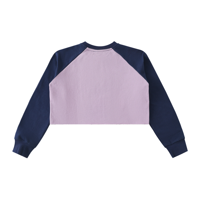 Raw-Hem Color-Block Raglan Crop Sweatshirt