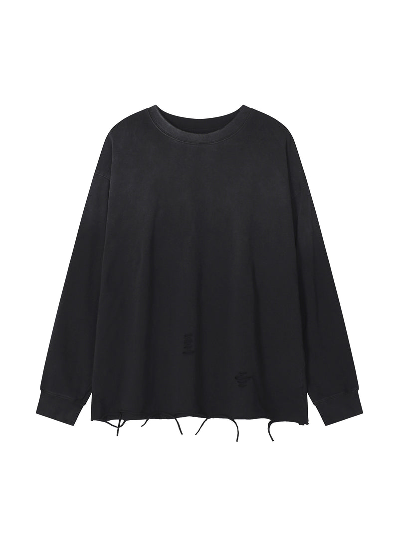 Snow Wash Raw Edge Cotton T-Shirt