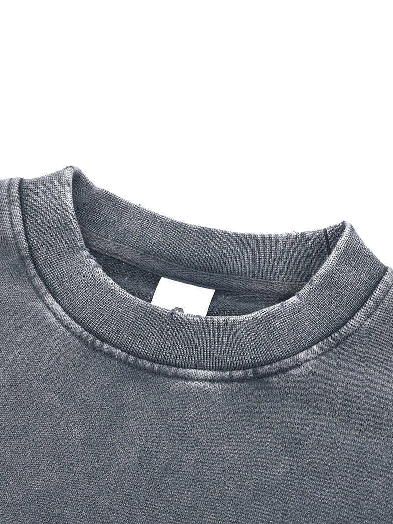 Snow Washed Raw Edge Cropped Sweatshirt