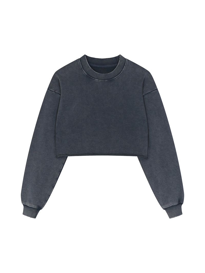 Snow Washed Raw Edge Cropped Sweatshirt